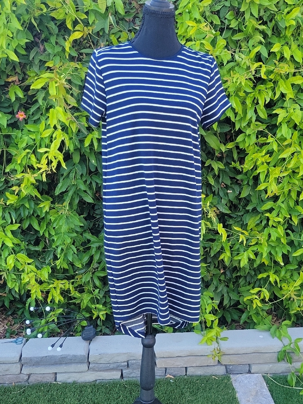 Navy Blue And White striped Short Sleeve dress by SEED Sz L